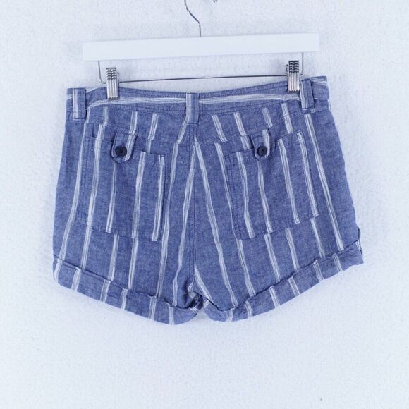 Gap Blue Striped Linen Cotton Rolled Tab Shorts Size 6 Low Rise Rise 31/3 - Picture 5 of 9